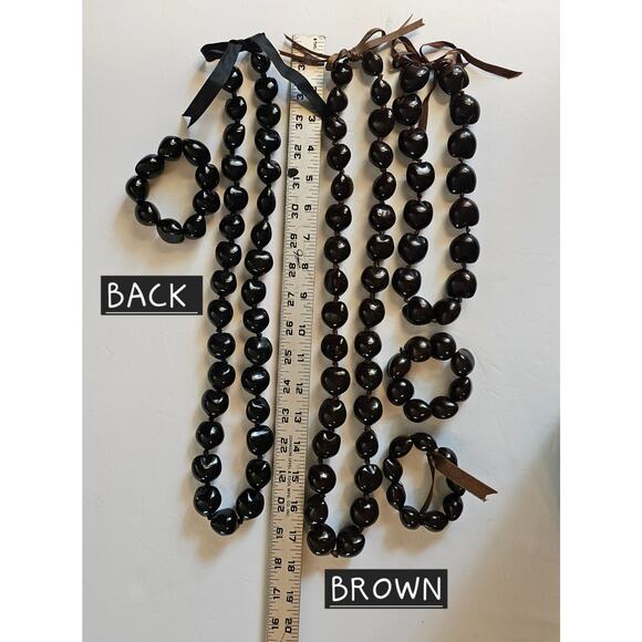 Hawaiian Kukui Nut Lei Necklace Bracelet Brown Black Aloha Luau Gift Bundle Lot - Picture 2 of 4